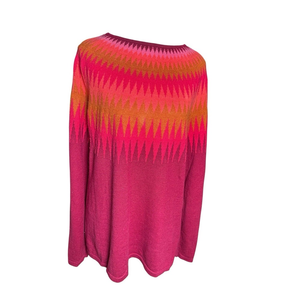 Mansted Sweden Nordic Fair Isle Sweater Merino Cotton Red Multi Large
